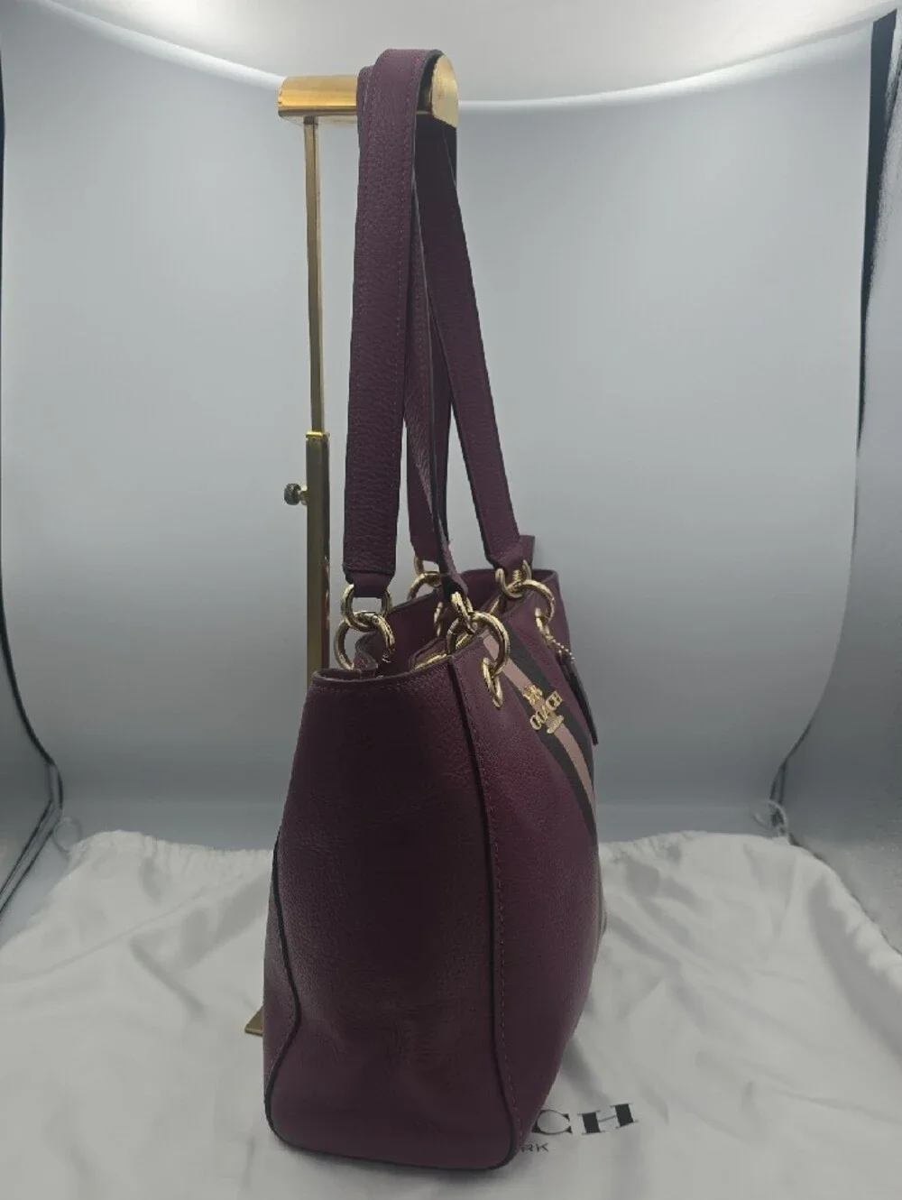 Coach Plum/Pink Varsity Stripe Ava Large Shoulder Bag W/ Gold Hardware (EUC)💖💜 - Picture 8 of 16